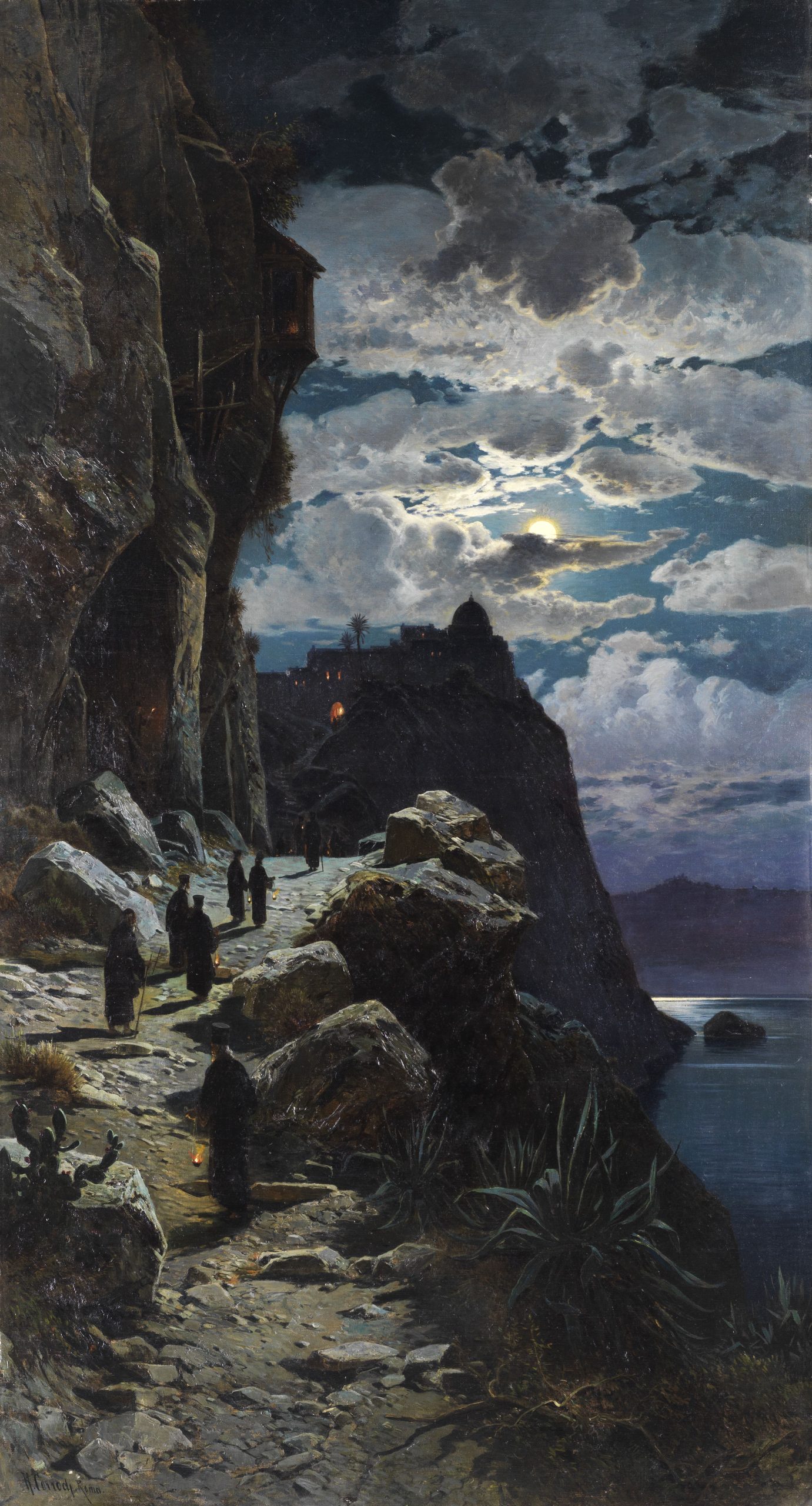 Monks Walk to the Mountain Monastery of Athos by Hermann Corrodi